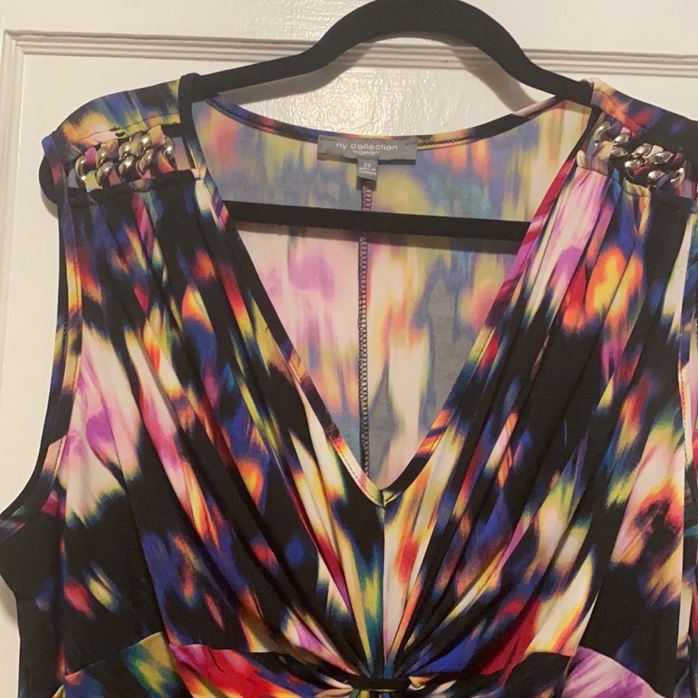 Plus size multi colored dress with silver detailing on shoulders